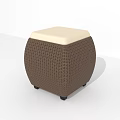 Hexagonal Brown Woven Ottoman With Cream Padded Top For Living Room Decor