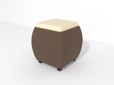 Hexagonal Brown Woven Ottoman With Cream Padded Top For Living Room Decor 3d model