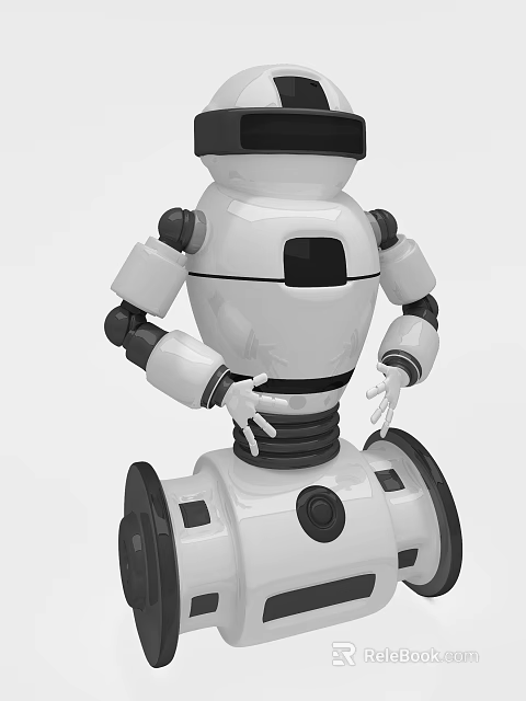 Smart Machine With White And Black Design Jointed Arms Digital Screen And Wheeled Base 3d model