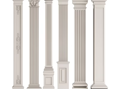 Classical Roman Column Collection With Diverse Decorative Patterns And White Marble Look 3d model