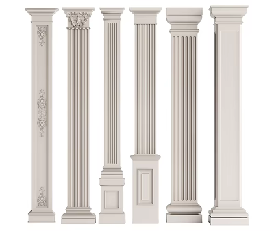 Classical Roman Column Collection With Diverse Decorative Patterns And White Marble Look 3d model