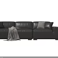 Black Leather Sectional Sofa With Accent Pillows And Throw Blanket 3d model