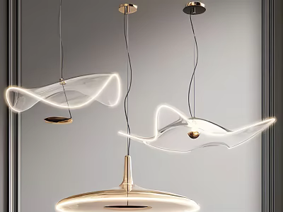 Modern Curved Glass Chandeliers With Golden Base And Soft Illumination For Contemporary Interior Design 3d model