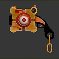Orange And Black Mechanical Weapon With Red Eye Like Component And Hook 3d model