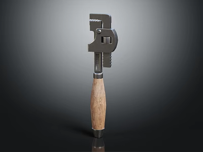 High Quality Hardware Tool Adjustable Wrench With Metal Head And Wooden Handle 3d model