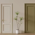 Light Beige And Olive Green Swing Doors With Potted Plant In Interior Space