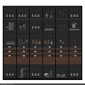 Modern Wine Cabinet With Glass Doors Displaying Wine Bottles Wine Glasses And Decorative Items