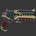 Futuristic Gun With Black Gold Design Blue Luminous Strips And Wooden Grip