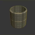 Cylindrical Gray Square Tiled Household Item With Gold Trim And Blue Lights