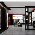 Cultural Center Interior Featuring Calligraphy Works Ink Paintings and Chinese Style Display Shelves