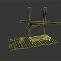 Rustic Wooden Furniture Set With Simple Bed And Small Stool On Plank Platform