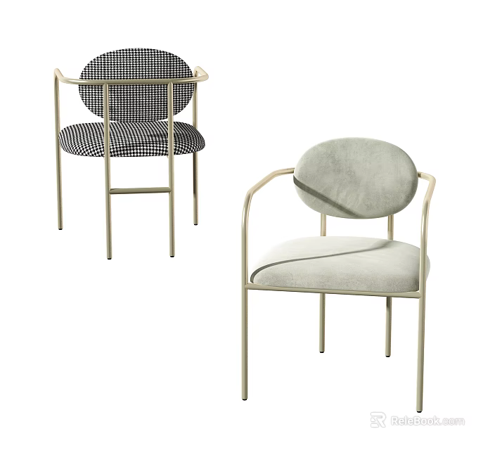 Modern Leisure Chairs With Metal Frame Checkered And Solid Fabric Upholstery Design 3d model 