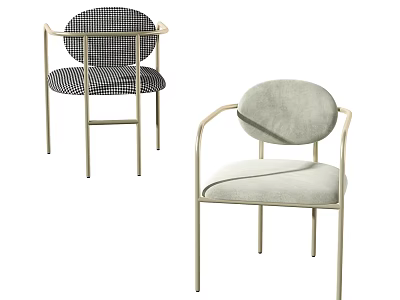 Modern Leisure Chairs With Metal Frame Checkered And Solid Fabric Upholstery Design 3d model