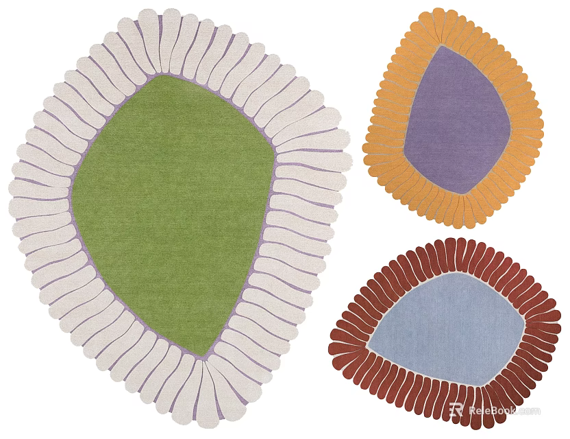Colorful Shaped Rugs With Decorative Edges For Modern Home Interior Decor 3d model 