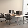 Modern Office Desk With Metal Frame Multiple Computer Monitors And Ergonomic Chairs 3d model