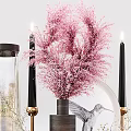 Stylish Decorative Ornament Set With Pink Dried Flowers Black Candles Vase And Bird Pattern Plate