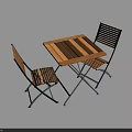 Simple Wooden Dining Table Set With Slatted Back Chairs And Metal Frame Design 3d model