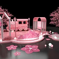 Cherry Blossom Themed Pink Scene With Tree Pavilion And Decorations 3d model