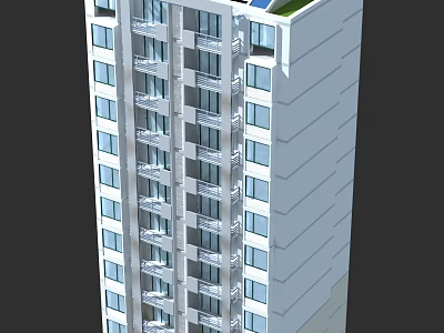 Modern High Rise Residential Building with Light Exterior Windows Balconies and Green Roof 3d model