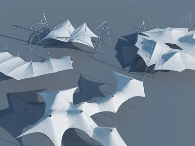 Modern Tensile Membrane Structure With Geometric Shapes And Steel Frame Support 3d model