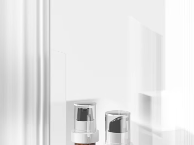 White Perfume Cosmetic Bottles With Silver Sprayers And Geometric 3D Structure Background 3d model