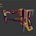 Futuristic Red Black And Yellow Metallic Weapon With Mechanical Components Design