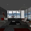 Modern Office Interior With Floor To Ceiling Windows Sea View Sofa And Coffee Table 3d model