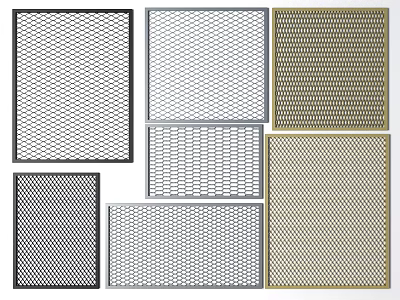 Different Metal Fencing Mesh Patterns In Black Silver And Gold Colors 3d model