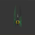 Polearm Weapon With Green Lightning Effects Red Pole Yellow Accent And Black Blade