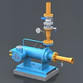 Industrial Equipment Blue Mechanical Pump With Yellow Pipes Base And Gauge