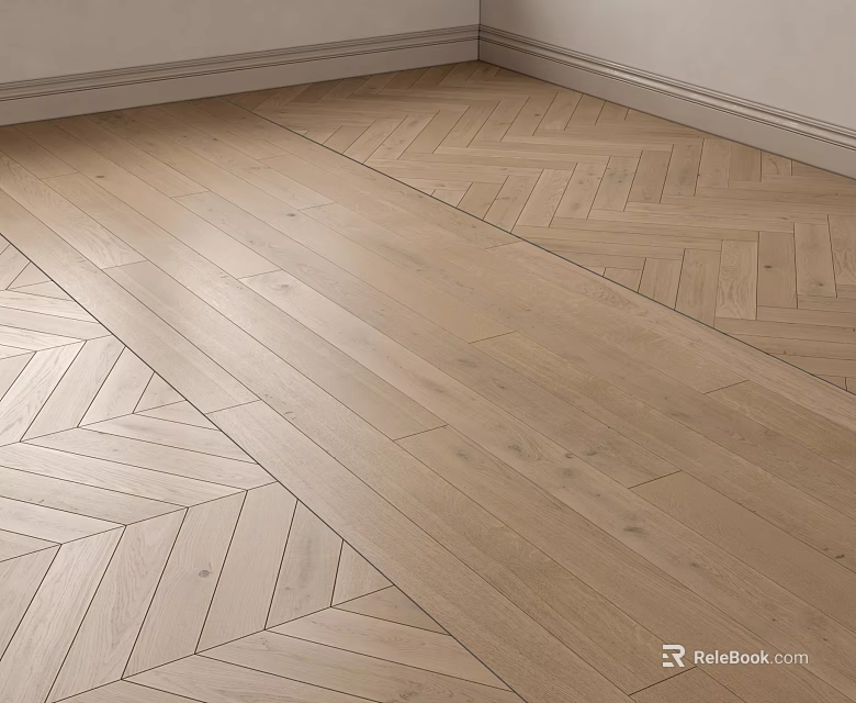 Natural Light Oak Wooden Flooring With Herringbone And Straight Plank Patterns 3d model 