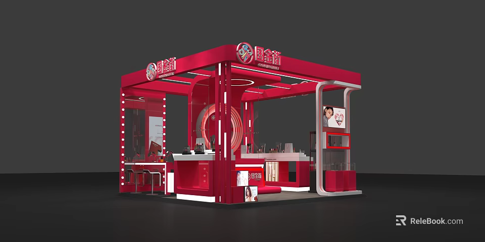 Red Themed Zhou Jinsheng Specialty Store With Display Cabinets Counter And Lighting 3d model 