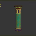 Ornate Ancient Egyptian Column With Intricate Green Purple And Gold Patterns