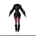 Black Leather Outfit With Pink Mesh Stockings Spiked Shoulders And Belted Waist Design