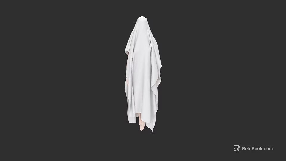 White Ghostly Game Movie Character With Sheet Covered Body And Exposed Feet On Black Background 3d model 