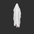 White Ghostly Game Movie Character With Sheet Covered Body And Exposed Feet On Black Background