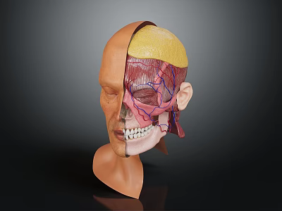 Human Head Anatomy Model Showing Skull Muscles And Blood Vessels For Medical Study 3d model