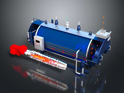 Industrial Cylindrical Tank Equipment With Control Panel Valves Gauges And Red Component 3d model