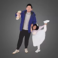 Man In Blue Jacket Holding Stuffed Toy With Little Girl In Ballet Dress Holding Hands