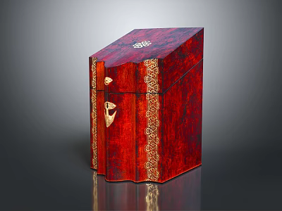 Elegant Red Weapon Storage Box With Intricate Gold Decorations And Classic Design 3d model