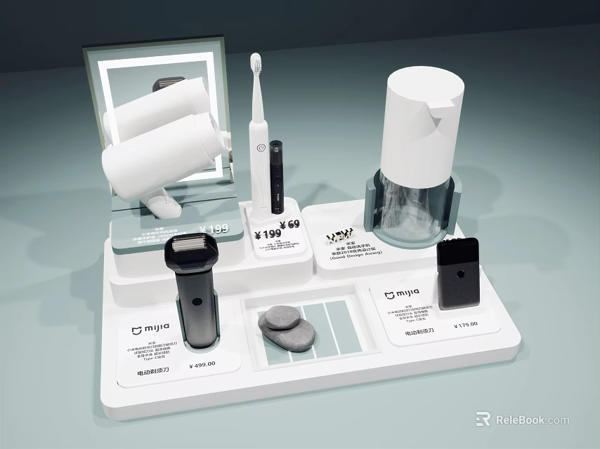 Modern Design Washing Daily Use Products with Toothbrush Soap and White Display Stand 3d model 