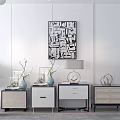 Modern Bedside Tables With Drawers And Table Lamp Near Green Plants And Decorative Painting