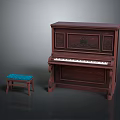 Wooden Upright Piano With Blue Cushioned Stool In Studio Environment