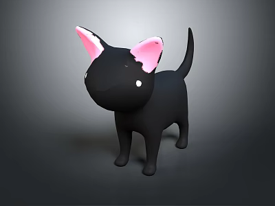 Cute Black Cat Featuring Pink Ears in Stylish 3D Cartoon Design 3d model