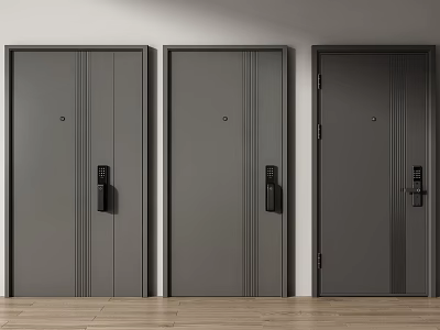 Three Modern Grey Security Doors With Contemporary Lock And Interior Design 3d model