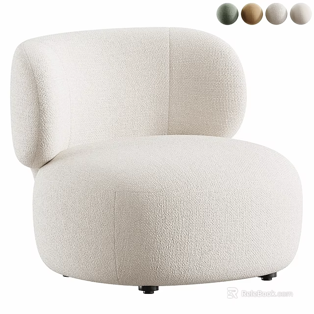 Modern White Lounge Chair With Soft Fabric Round Shape And Curved Arms 3d model 
