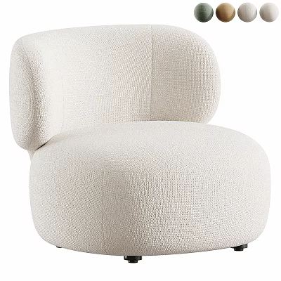 Modern White Lounge Chair With Soft Fabric Round Shape And Curved Arms 3d model
