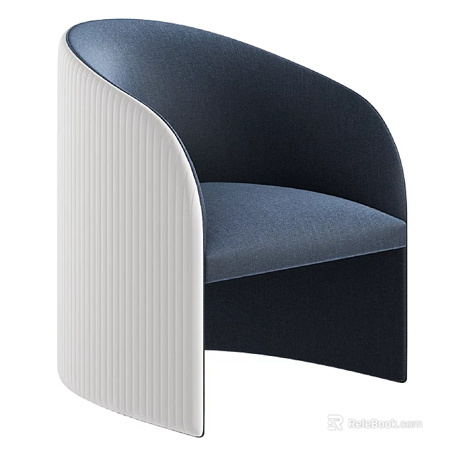 Modern Accent Chair With Navy Velvet Upholstery And Ribbed White Curved Armrest For Living Room 3d model 