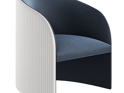 Modern Accent Chair With Navy Velvet Upholstery And Ribbed White Curved Armrest For Living Room 3d model