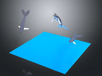 Group of Dolphins Jumping Near Blue Water Surface in 3D Scene 3d model